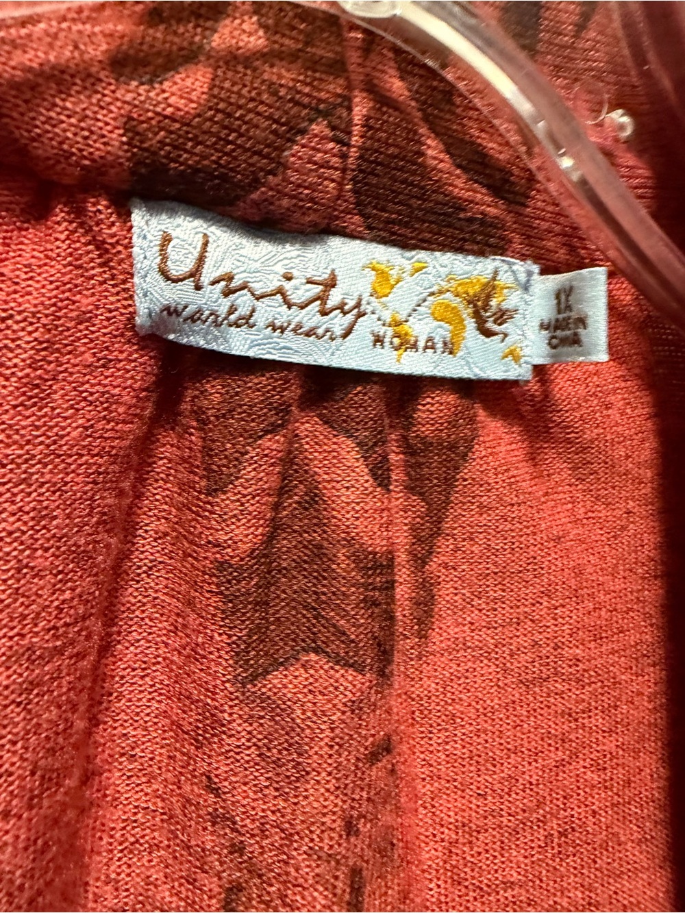 Unity World Wear Rust Red Open-Front Draped Cardigan - Picture 2 of 3